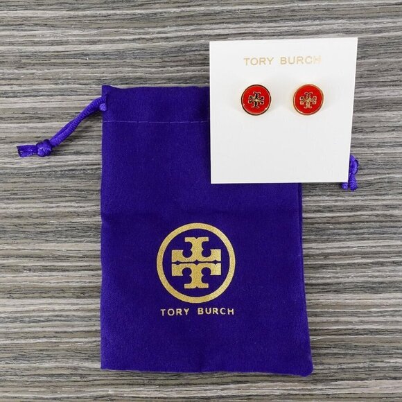 Tory Burch Kira Enamel Circle Stud Earrings Poppy Red/ Tory Gold OS - Picture 6 of 12